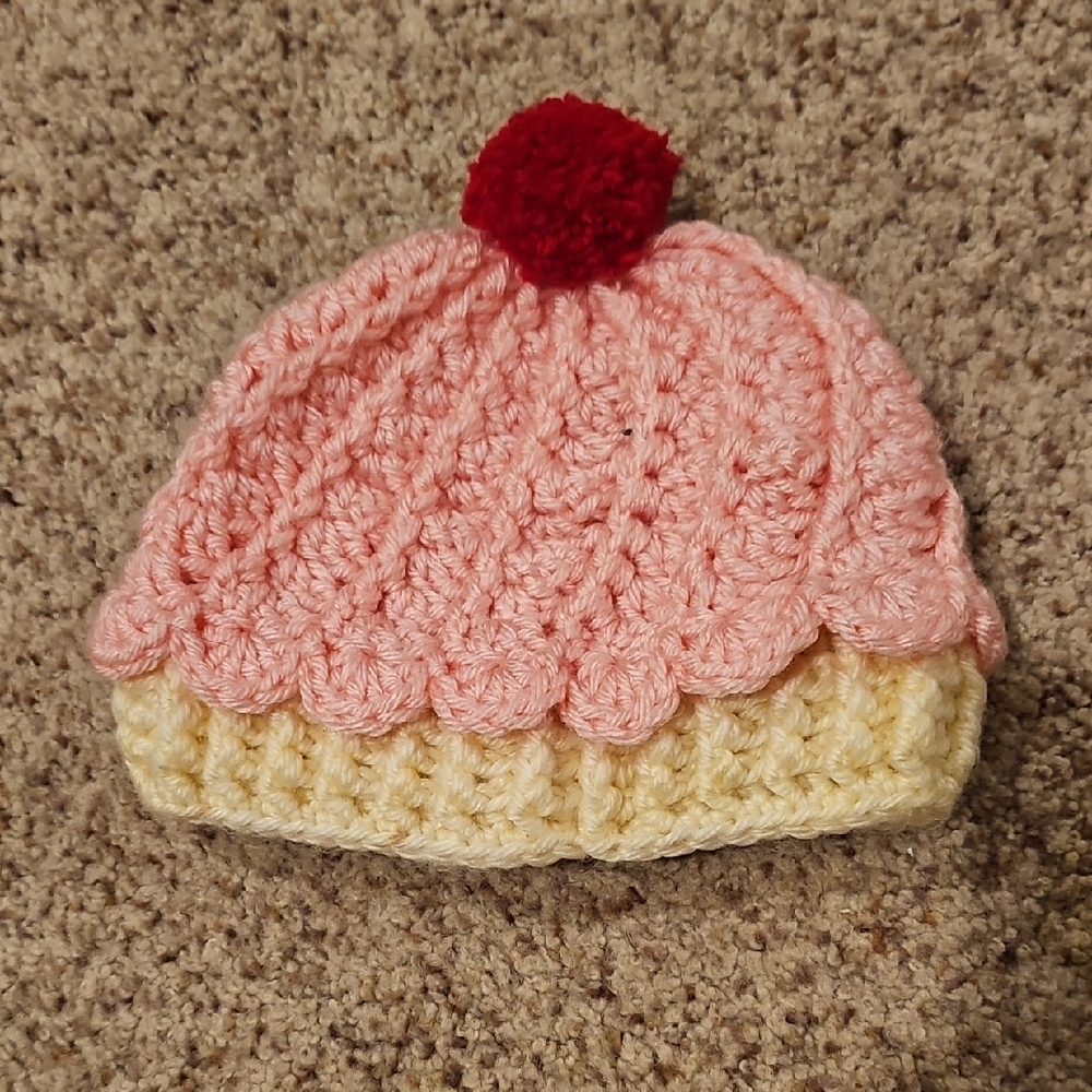 Charming Pink and Cream Crochet Kids Hat